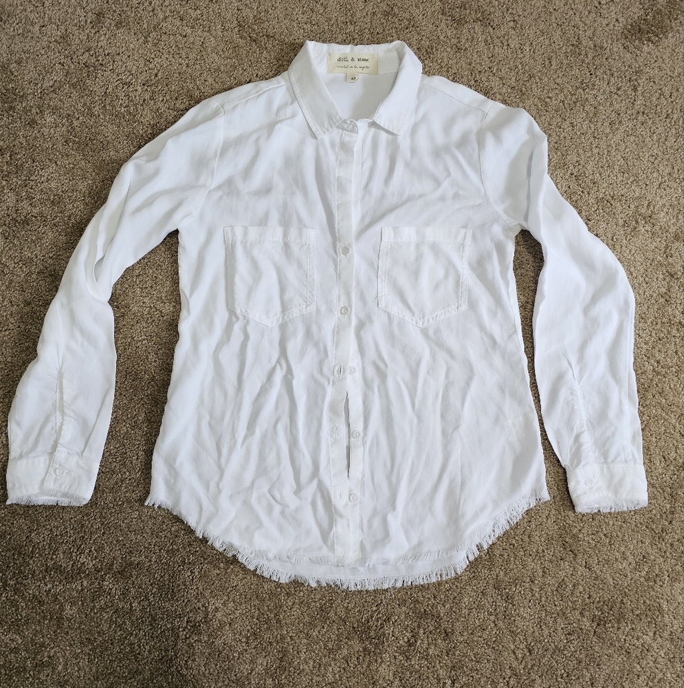 CLOTH & STONE solid white shirt top long sleeve sz xs womens